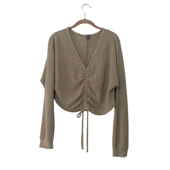 SHEIN Solid Drawstring Ruched Front Crop Top Olive Green Size Large - Picture 3 of 11